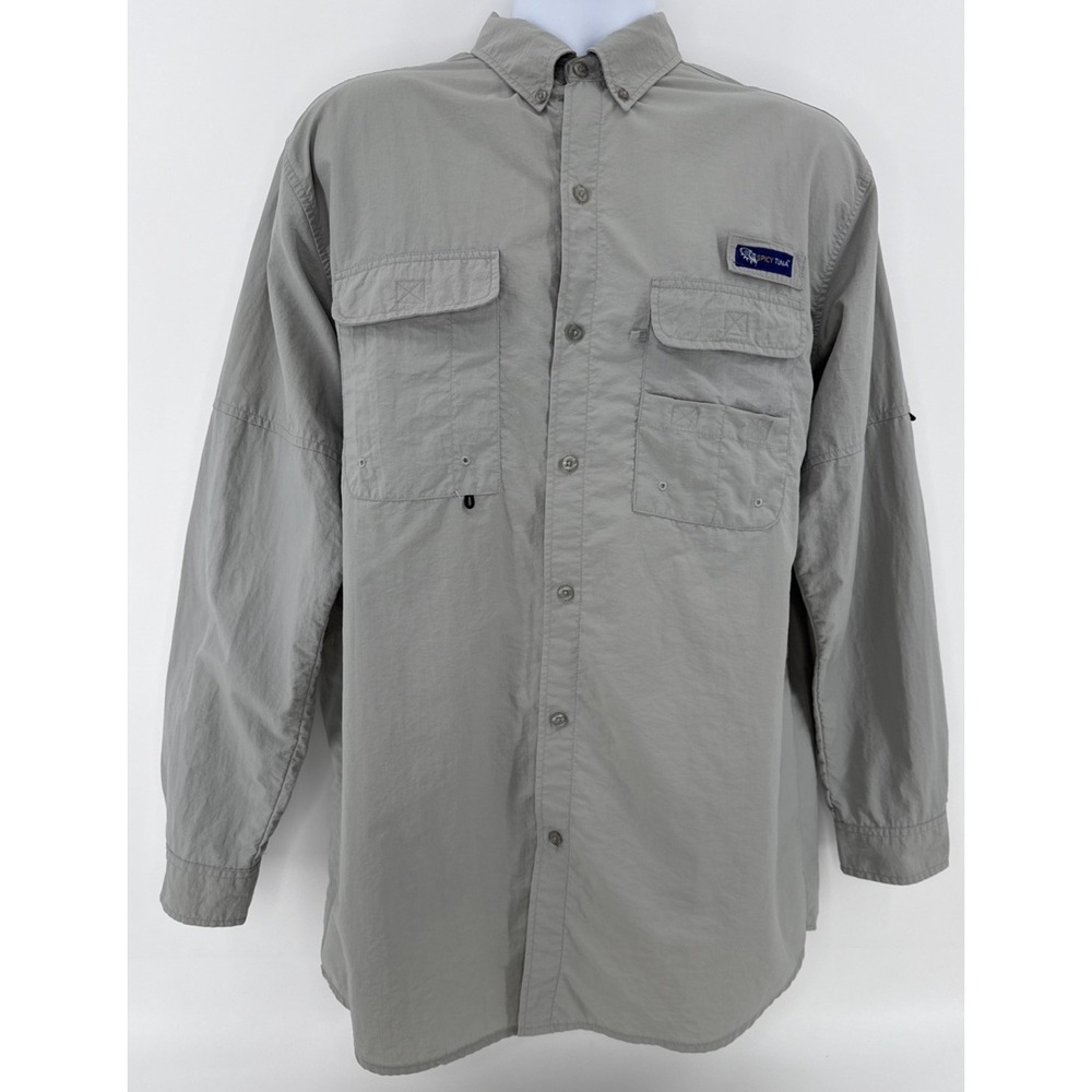 Spicy Tuna Fishing‎ Shirt Mens Large Gray Nylon Vented Mesh Button Down